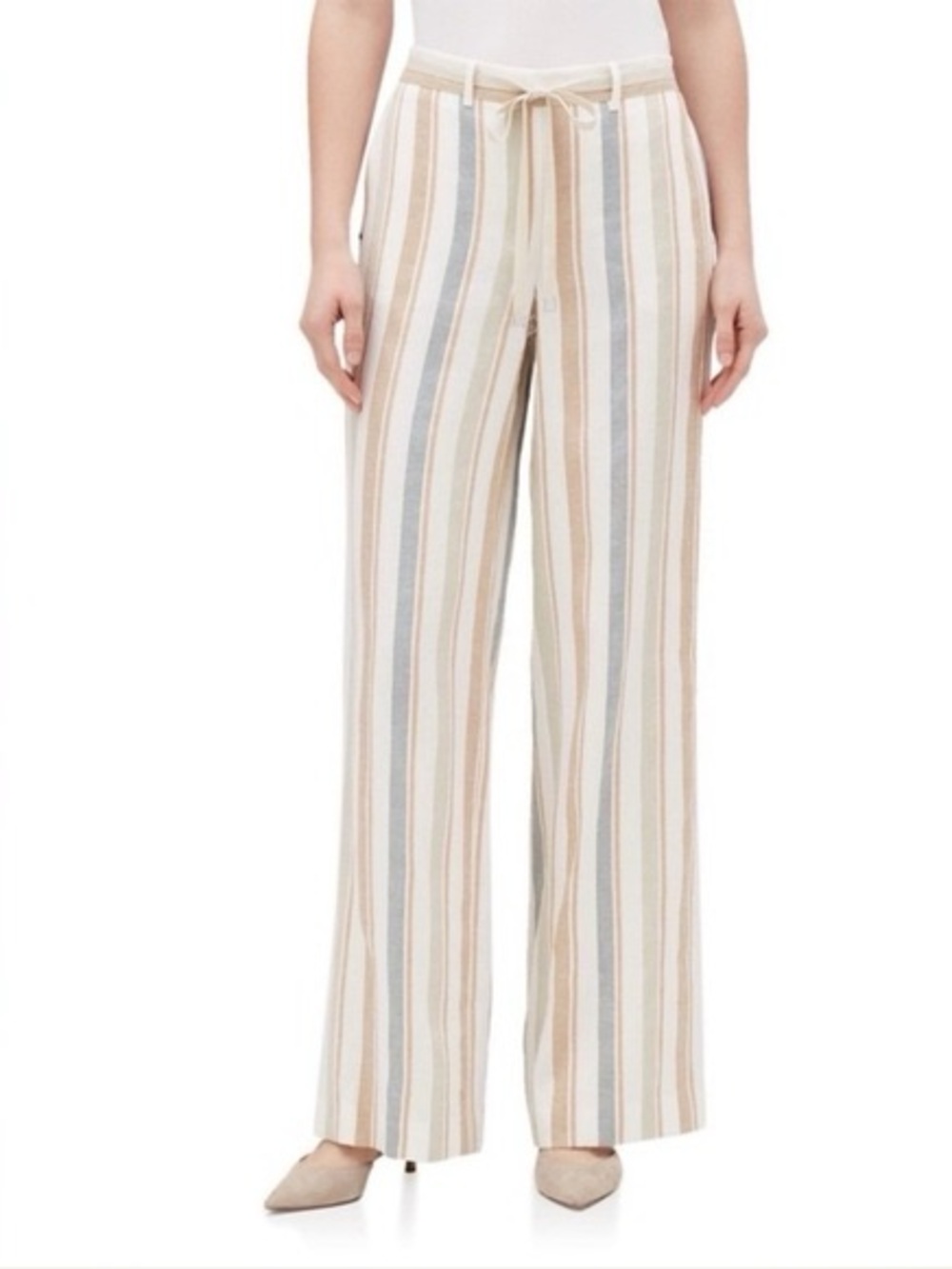 Lafayette 148 New York Linen Harmonious Columbus Striped Wide-Leg Pants XL